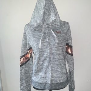Victoria’s Secret Gray Sequin Full Zip Hoodie P Sweater Medium
